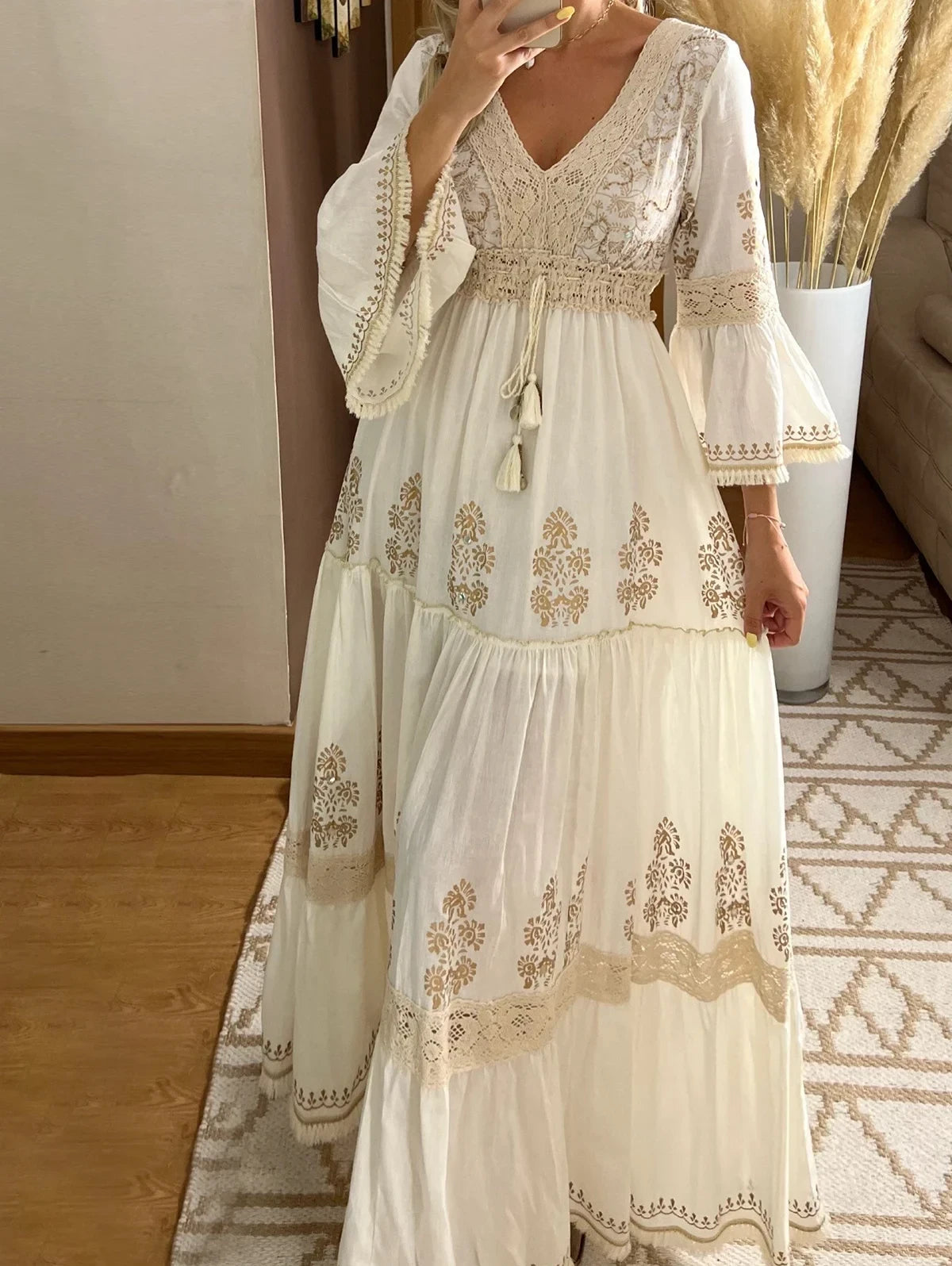 2025 Boho Lace Hollow Out Long Dress – Elegant Summer Beachwear