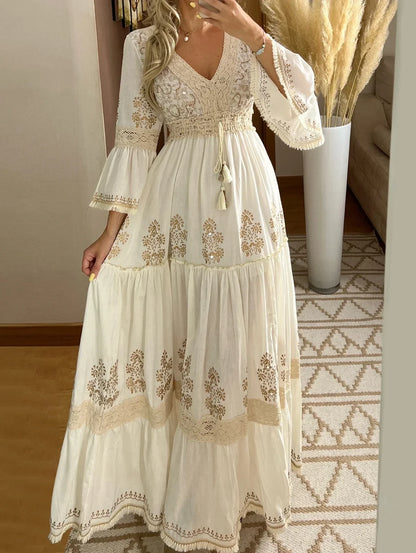 2025 Boho Lace Hollow Out Long Dress – Elegant Summer Beachwear
